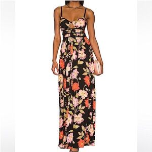 Free People Wisteria Long Maxi Dress Dark Combo Black Orange Floral Sz med